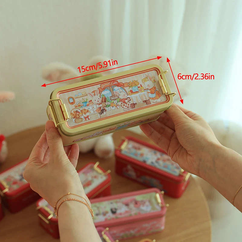 Christmas Rabbit Candy Tin Box Cartoon Biscuit Storage Box Tea Coffee Organizer Case Children Gifts Decorations For Wedding