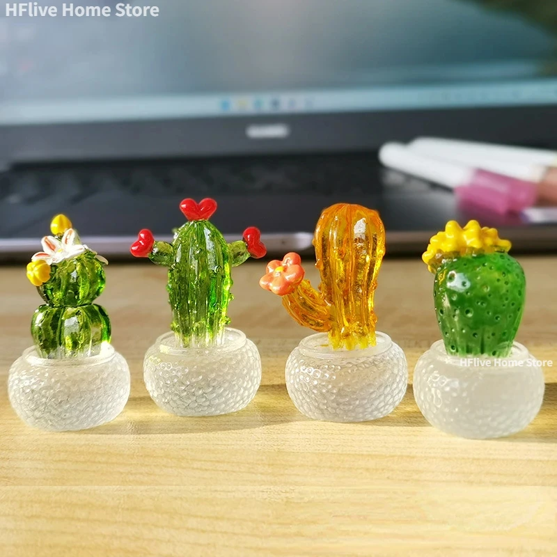 Creative Simulation Cactus Plant Decor Transparent Fleshy Car Computer Decoration Ornaments Decorative Crafts Home Accessories