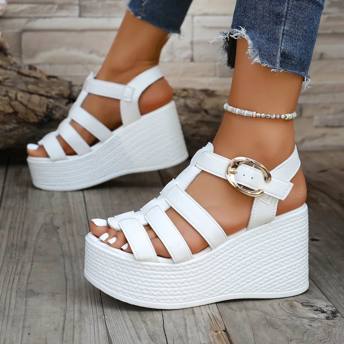 Summer Ankle Buckle Women Wedge Sandals Patchwork Platform Sandals Breathable Comfort Non-slip Soft Sole Gladiator Shoes Women