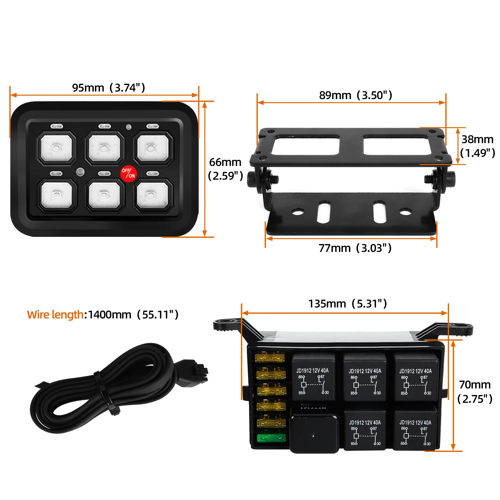 6 Gangs Switch Panel Universal LED On Off Slim Control DC 12-24V Power System Electronic Relay System for Truck Caravan Boat