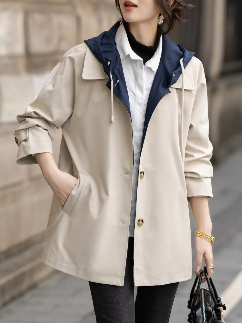 

Ele ort Women's Coat Loose Fit Hooded Autumn Winter Outerwear Comfortable Feel High-End Look Faionable Top