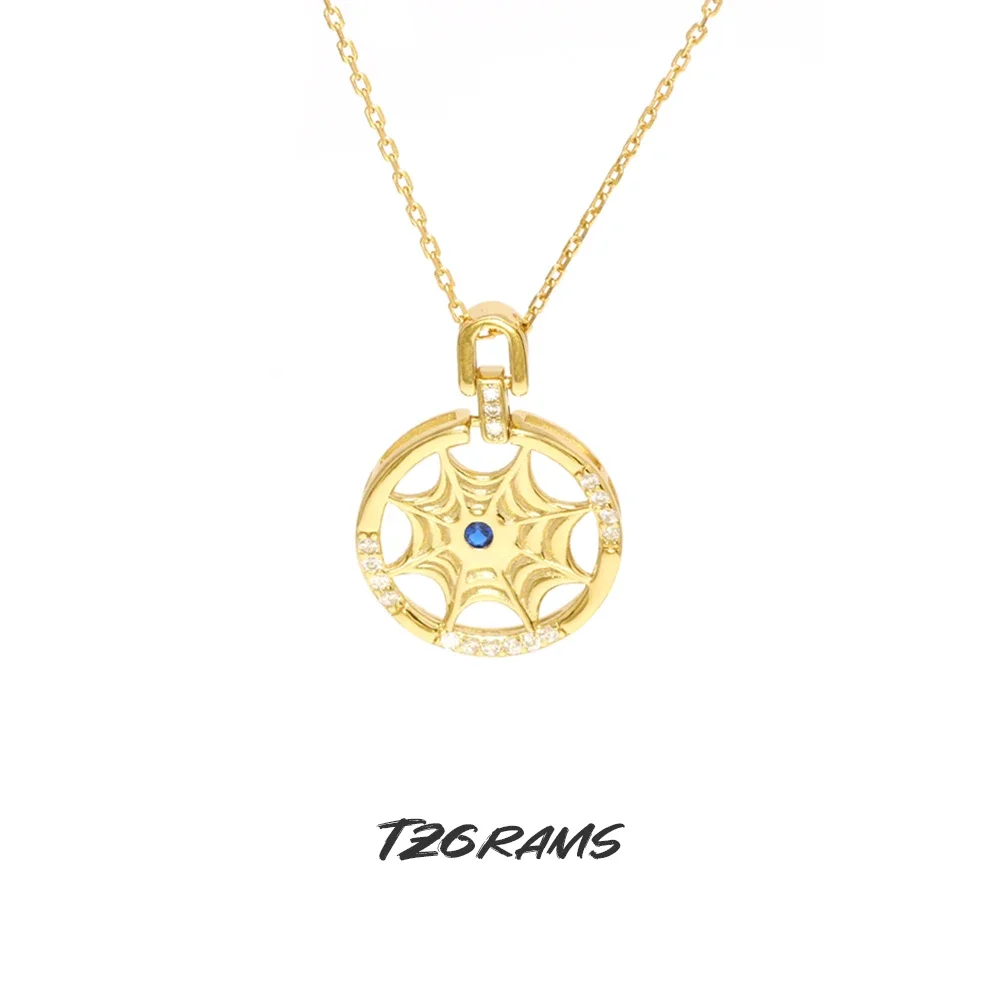 

925 Sterling Silver Gold Cobweb Necklace for Women Hollow Coin Pendant Fashion Halloween Jewelry Accessories