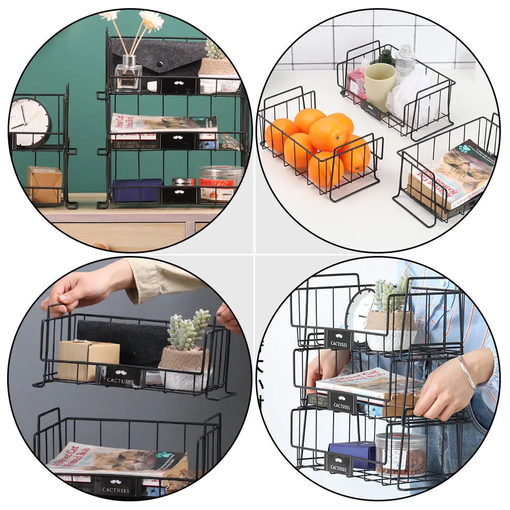 

Desktop Storage Basket Iron Grid Storage Container Hollow Design Easy Clean Iron Art Basket Household Organizer Box