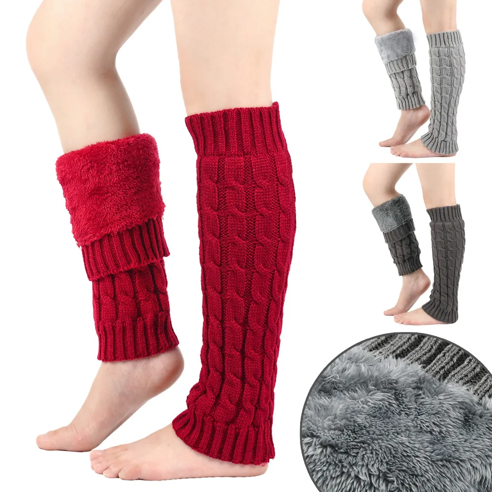 Jacquard Knitted Leg Warmer 1 Pair Solid Color Autumn Winter Womens Knee Cover Length Fleece Warm Leg Sleeve Breathable Casual