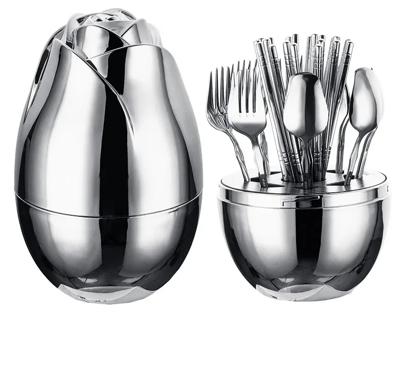 Stainless steel western tableware rose egg fork spoon chopsticks 24-piece set home hotel restaurant gift box set