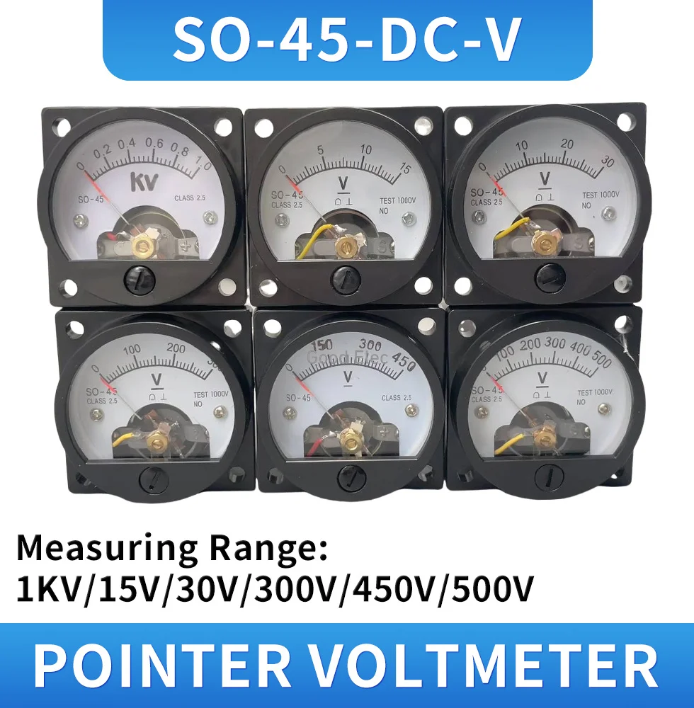 SO-45 DC Anlog Voltmeter 1V2V3V5V10V15V20V30V40V50V100V150V200V250V300V400V450V500V voltage panel meter