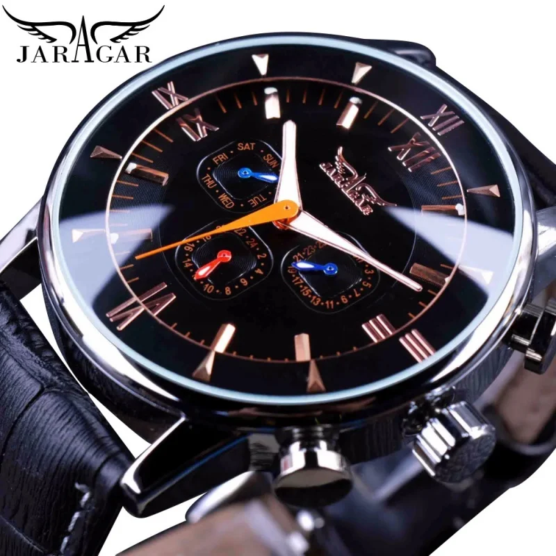 Official brand of free shippingsix-pin fashion casual multi-function automatic mechanical watch transparent back cover belt watc