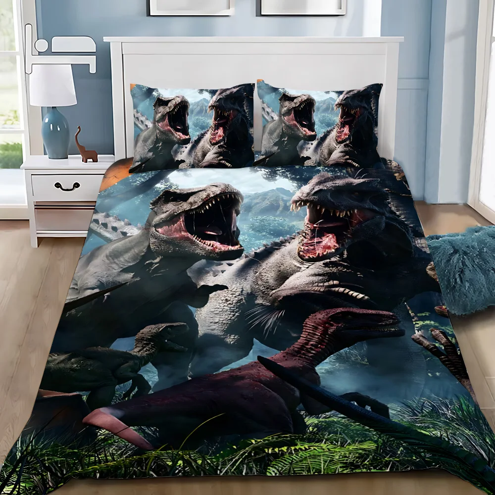 Duvet Cover Pillowcase Bedding Set Jurassic Dinosaur Park World Adult Boy Girl Bedroom Decoration Children Gift Single Double