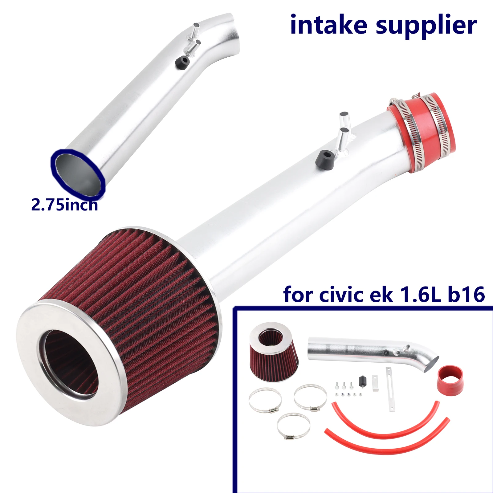 Short Ram Air Intake Kit & Red Filter Combo Compatible for 96 97 98 Honda Civic EK EJ HX EX 1.6L L4 Engine view 2