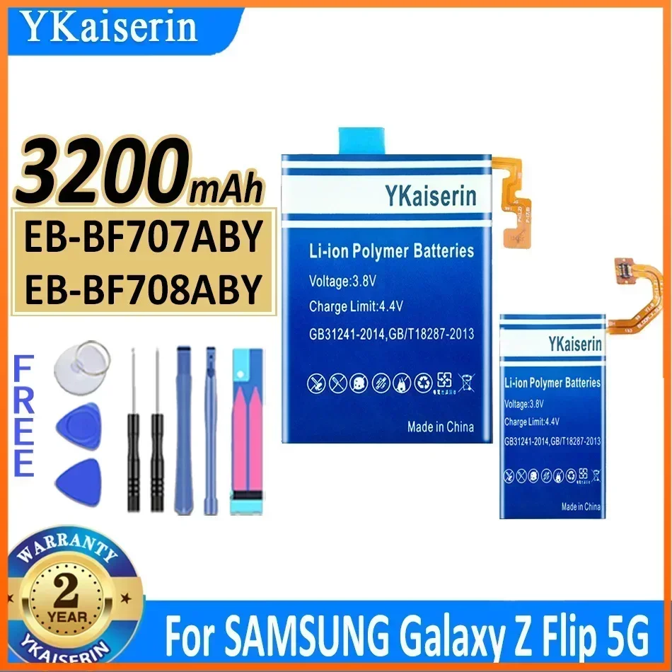 YKaiserin 1100mAh/3200mAh Replacement Battery EB-BF707ABY EB-BF708ABY For SAMSUNG Galaxy Z Flip 5G Mobile Phone Batteries