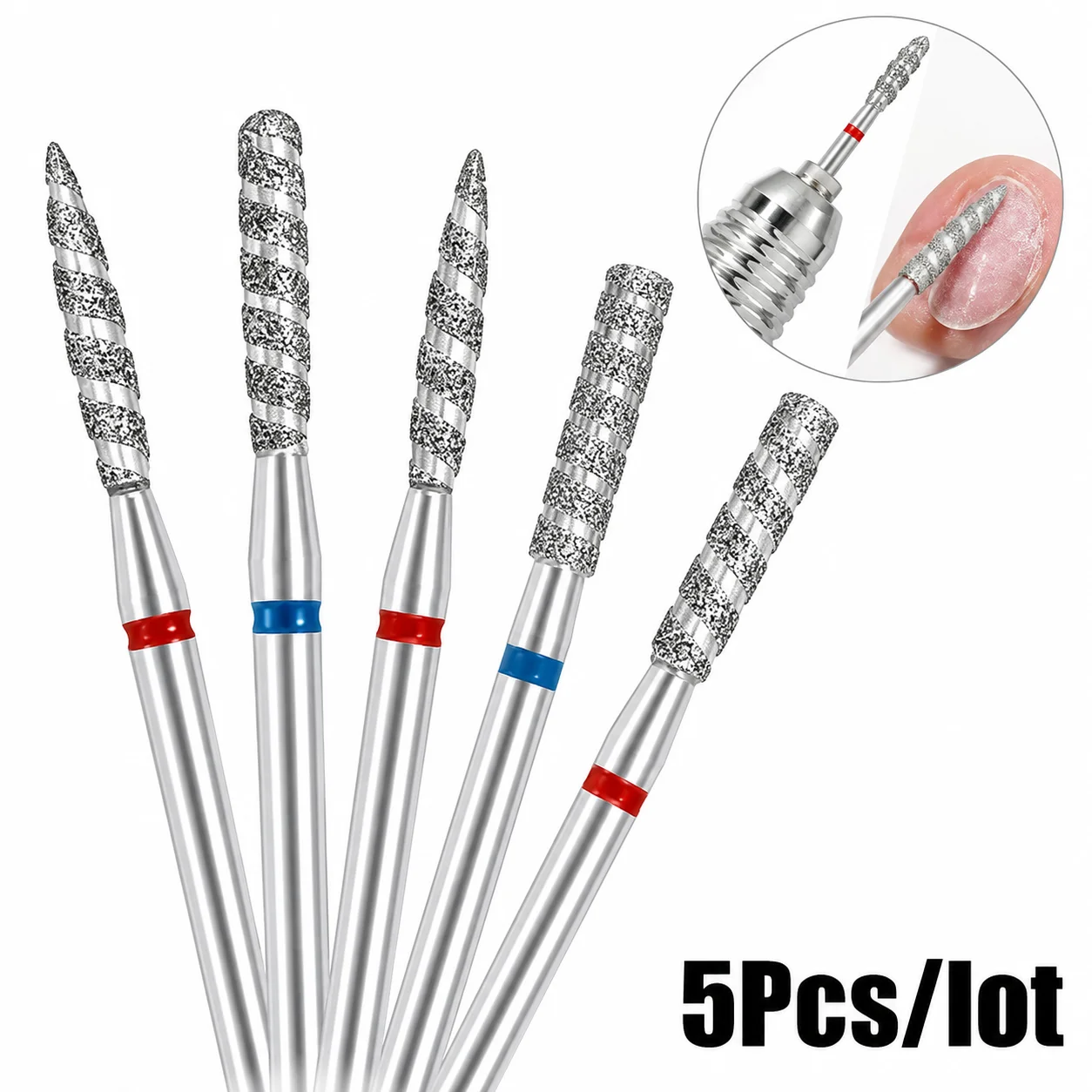 5Pcs Tornado Diamond Nail Drill Bits Pre-Treated Russian Rotary Milling Cutters for Efficient Cuticle Removal And Manicure Care