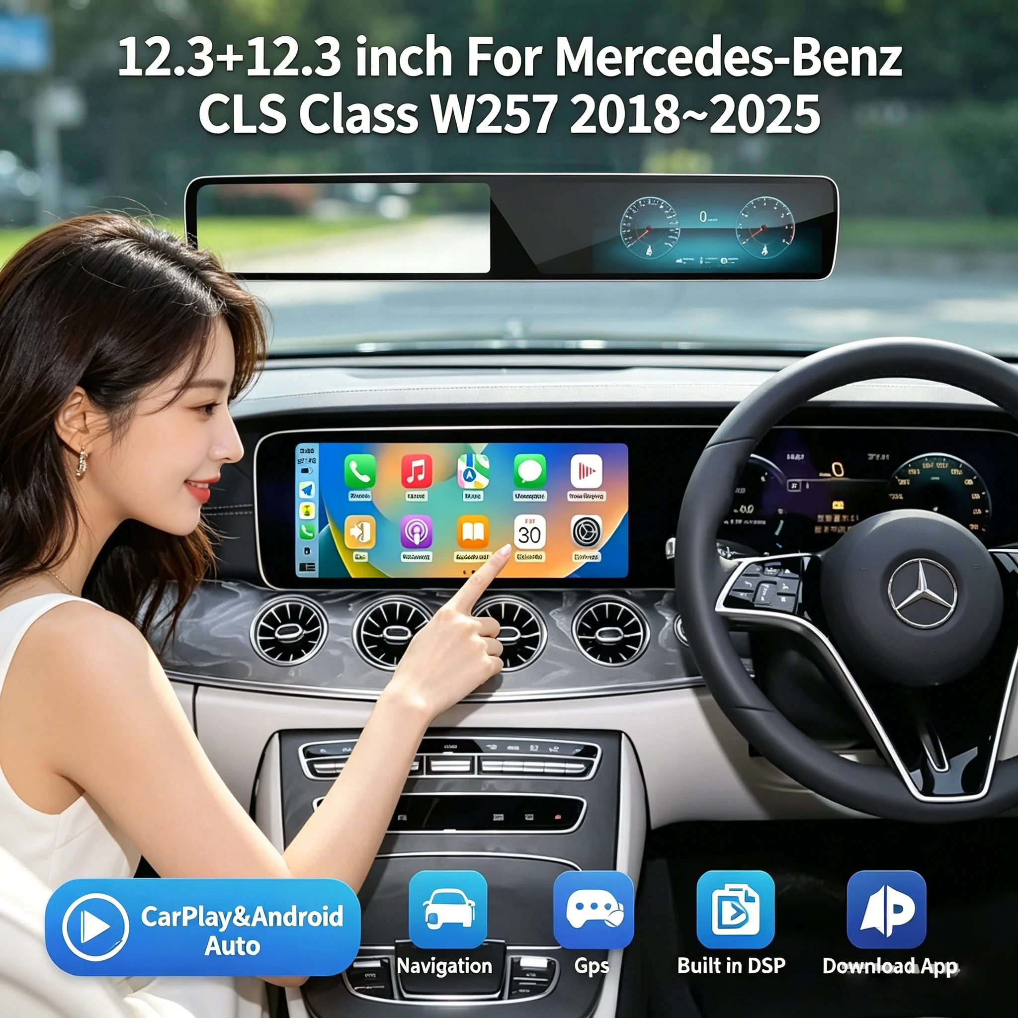 

12.3+12.3 inch For Mercedes-Benz CLS Class W257 2018~2025 Android Wireless CarPlay Multimedia Player Gps Bluetooth Navigation
