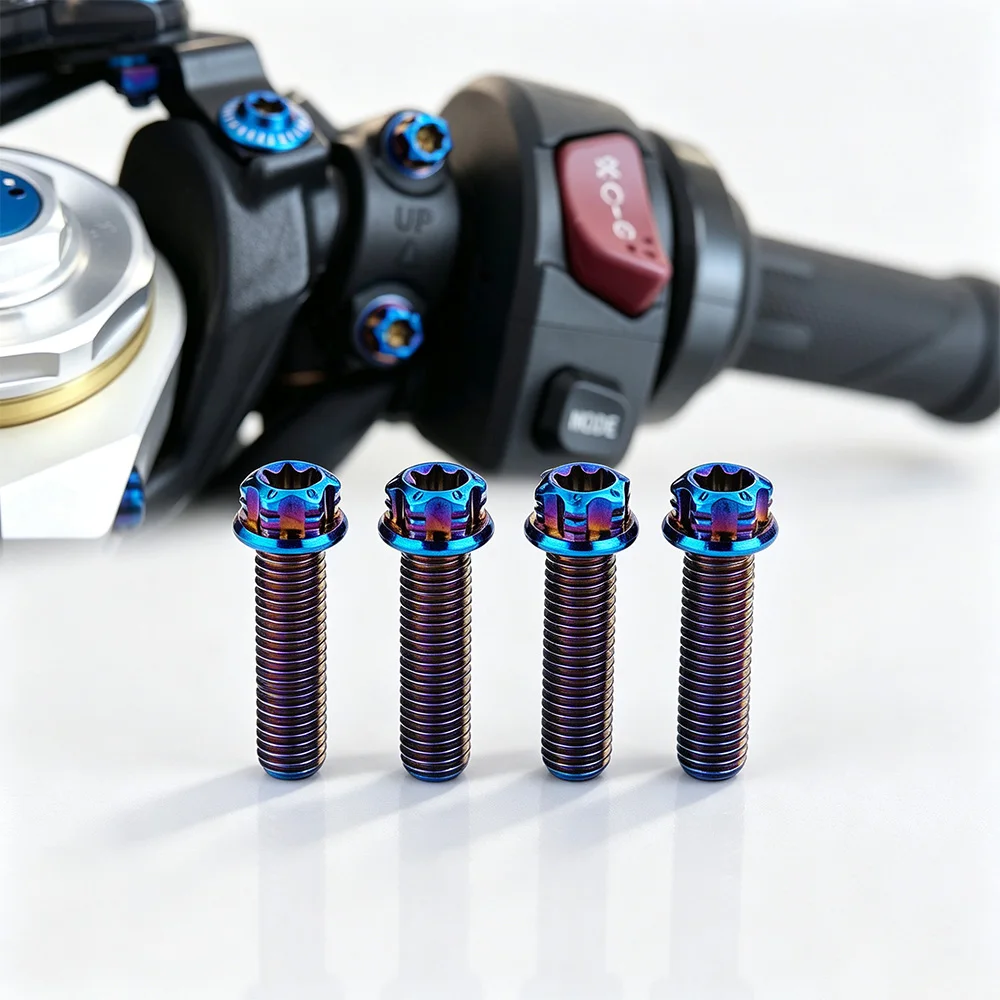 2Pcs Gr5 Titanium M5 M6 M8 Torx Flange Hex Bolts for Motorcycle E-Bike Shock Caliper Mirror Mount Burnt Blue Titan Hexagon Screw