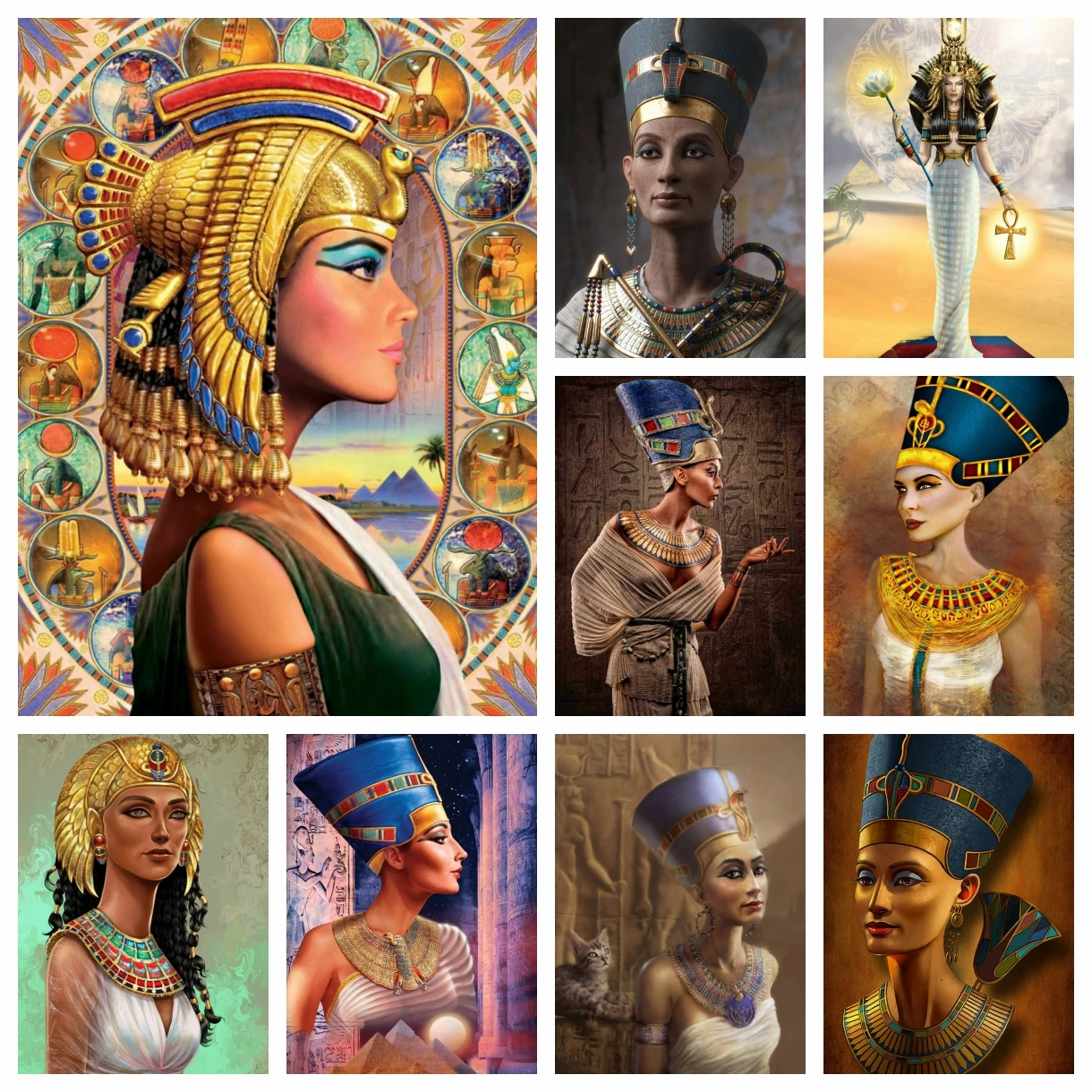 

DIY Retro Egyptian Woman Queen Art Portrait Diamond Painting Cleopatra Cross Stitch Embroidery Picture Mosaic Crystal Home Decor