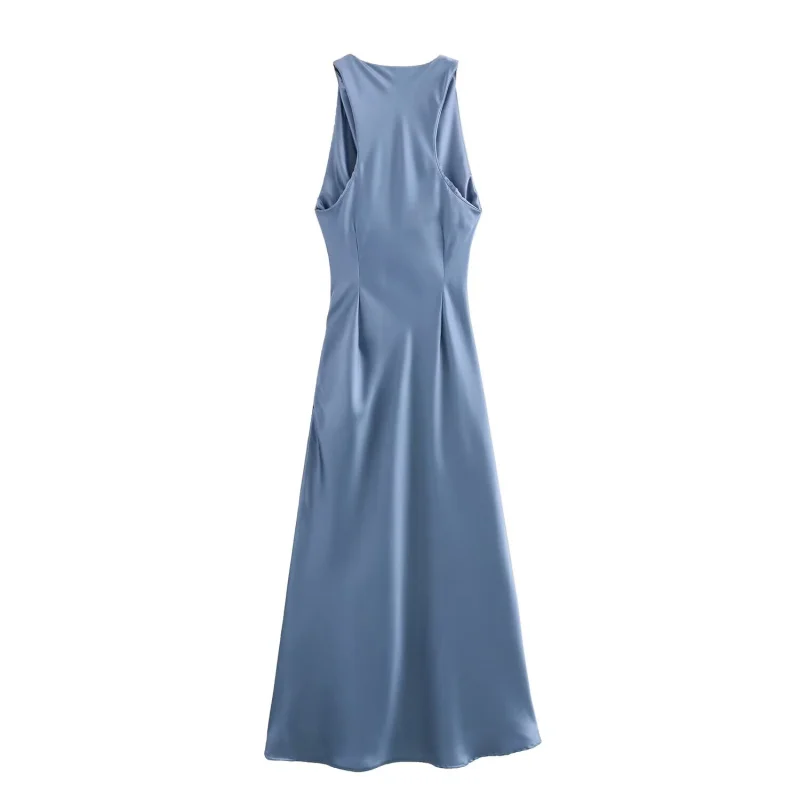 ETJ 2026 Elegantes Satin-Slip-Kleid für Damen Ärmellos mit Wasserfallausschnitt Figurbetontes Midikleid Vintage-Chic Partykleid Robe Femme Bekleidung – Detail 28