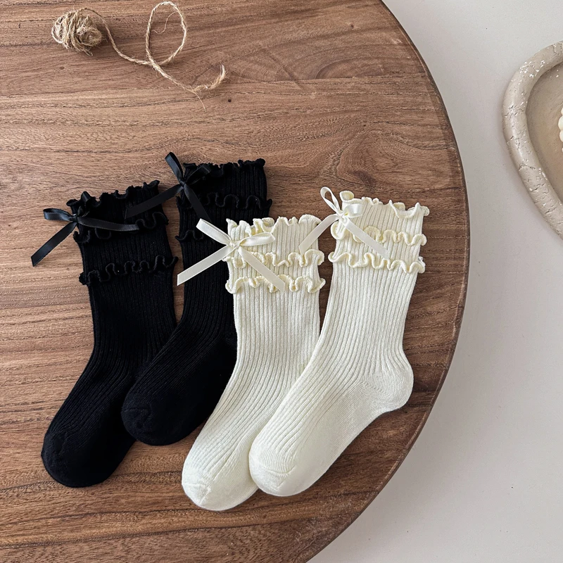Girl's Socks Spring Autumn Lace Princess Socks Baby Girl Lolita Bow Middle Socks