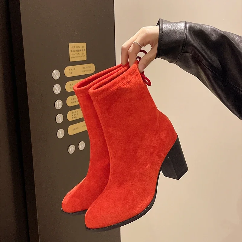 

Женские ботинки Красные зимние туфли на высоком каблуке до щиколотки Новый рок Стильный элегантный сексуальный дизайнерский круглый носок в полоску для танцев на пилоне массивный распродажа