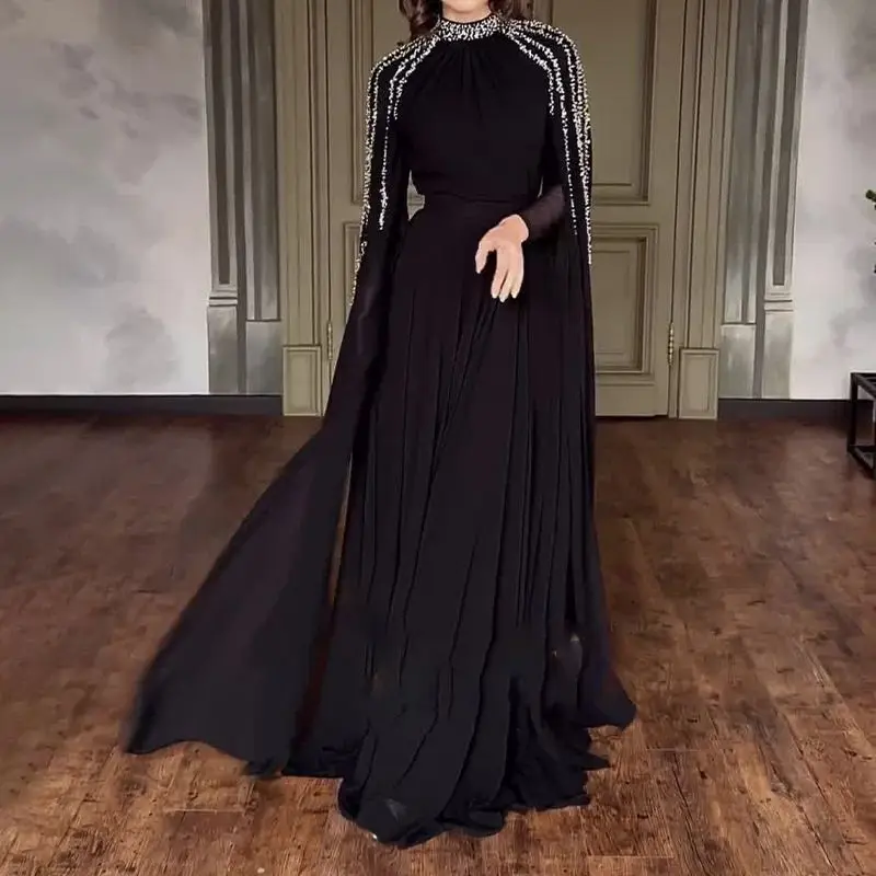2024 New Autumn and Winter Elegant Elegant Women\'s Dress Fashionable Intellectual Pure Color Simple Hot Diamond Robe Evening Dress for Women