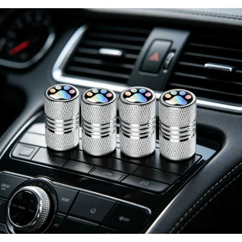 

4pcs Colorful Footprint Logo Modified Tire Valve Caps Car Wheel Decoration Valve Caps with Car Emblem Universal