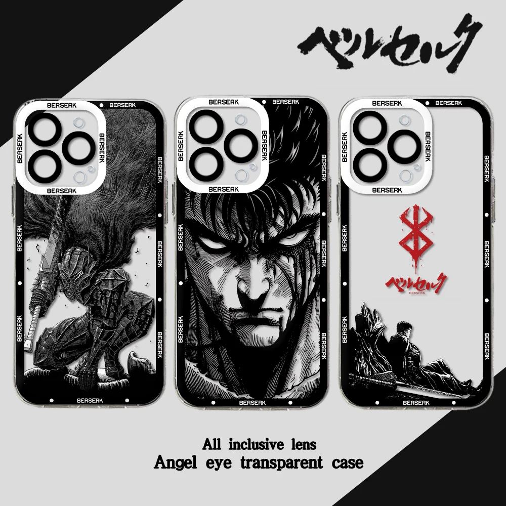 Berserk Guts Hot Blood Anime Phone Case For iPhone 15 14 13 12 11 Mini Pro Max X XR XSMax 6S 6 7 8 Plus SE20 Transparent Cover