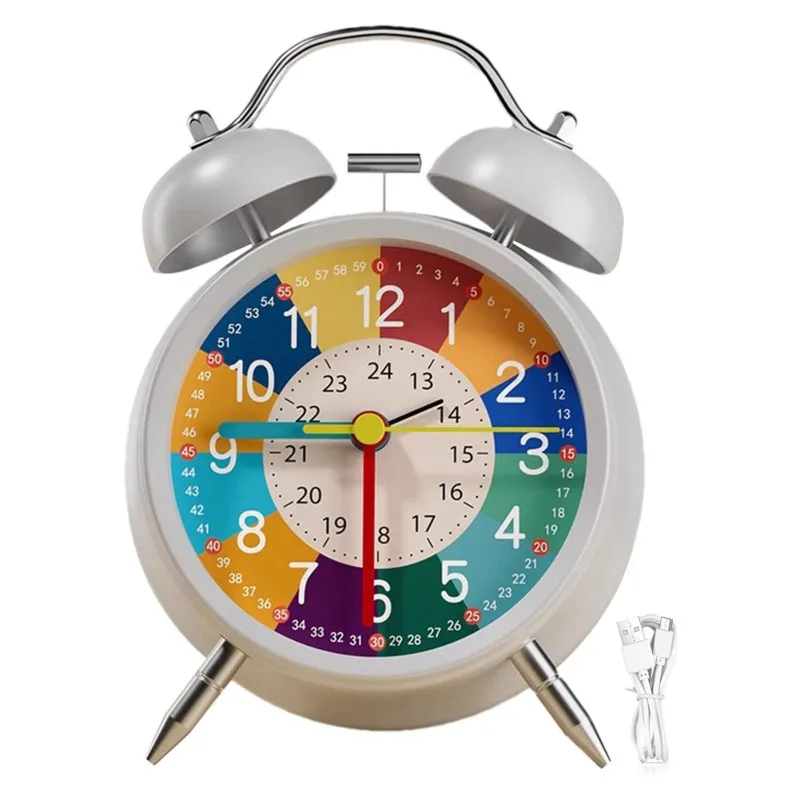 AS96-Kids Alarm Clock With Night Light, Silent Non-Ticking Analog Design For Learning To Tell Time, Metal Construction