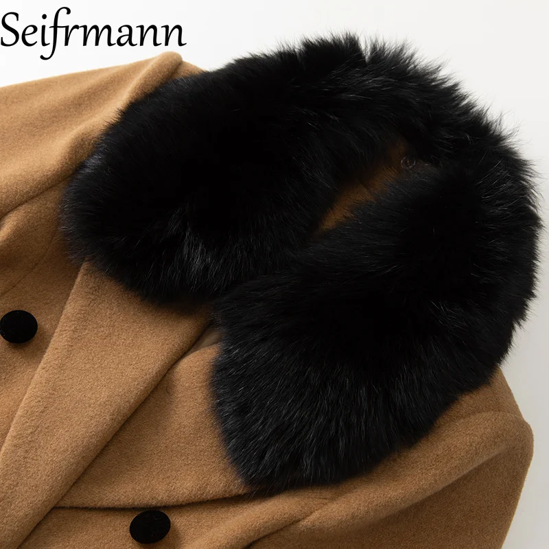 Seifrmann 2026 Spring Women's New Fashionable and Elegant Woolen Collar Long Sleeve Double breasted Coat