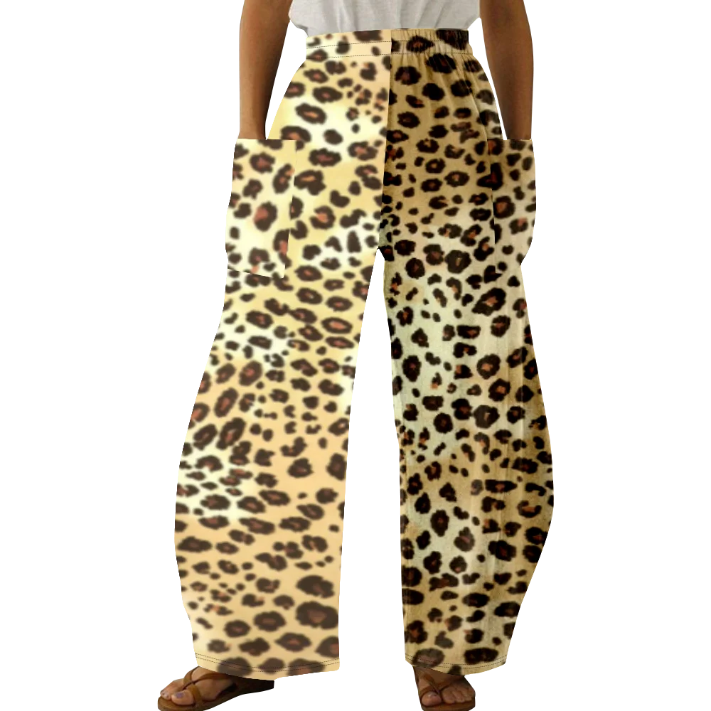 

Loose Leopard Pants Spring Summer High Street Trousers Vintage Fashion Women Bloomers Trendy Y2K Pants Pockets Trousers Chic