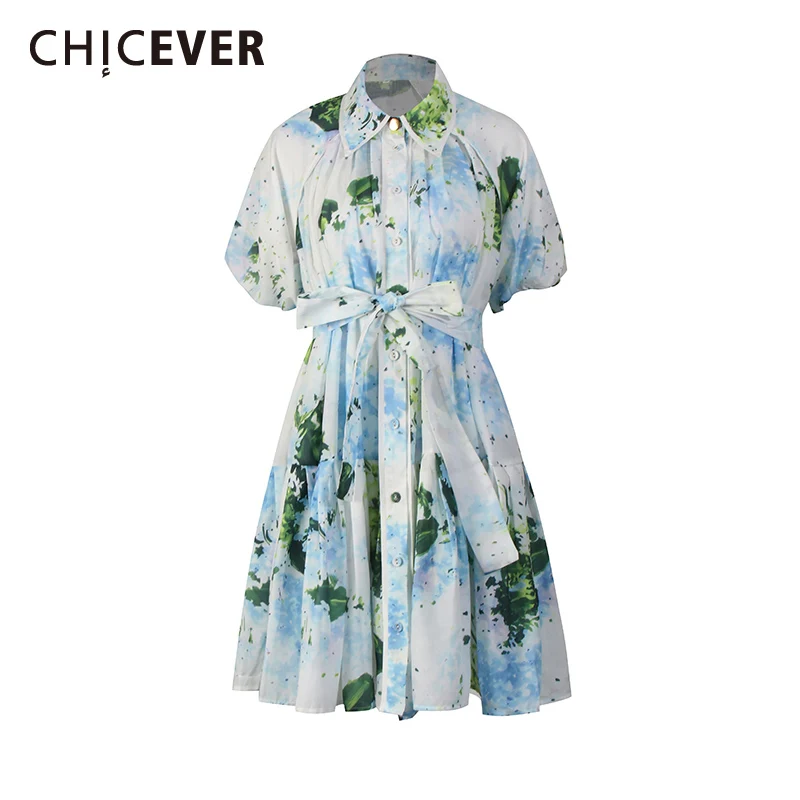 CHICEVER Hit couleur épissé à lacets Chic robe femme revers manches courtes ample vacances voyage femmes robes été mode nouveau