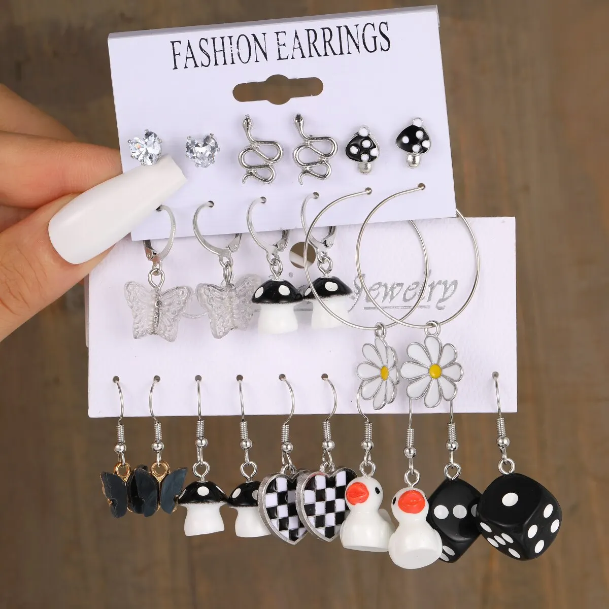 12pcs Of Earrings Mushroom Dice Temperament Simple Lady Dark Wind Halloween Earring Set