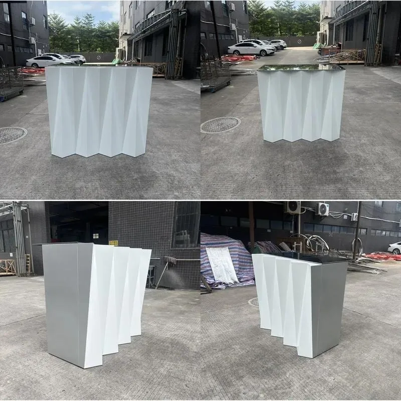 for White 3D pleated geometric bar counter tempered glass countertop wedding banquet reception desk for events party hotel