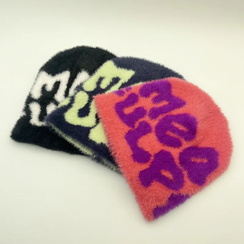 Neue Ins Beliebte Unisex Herbst Lustige Hut Nerz Pelz Winter frauen Kappe Mit Brief Beanies Hut Männer Warme Weiche Skullies bonnets Geschenk – Detail 3