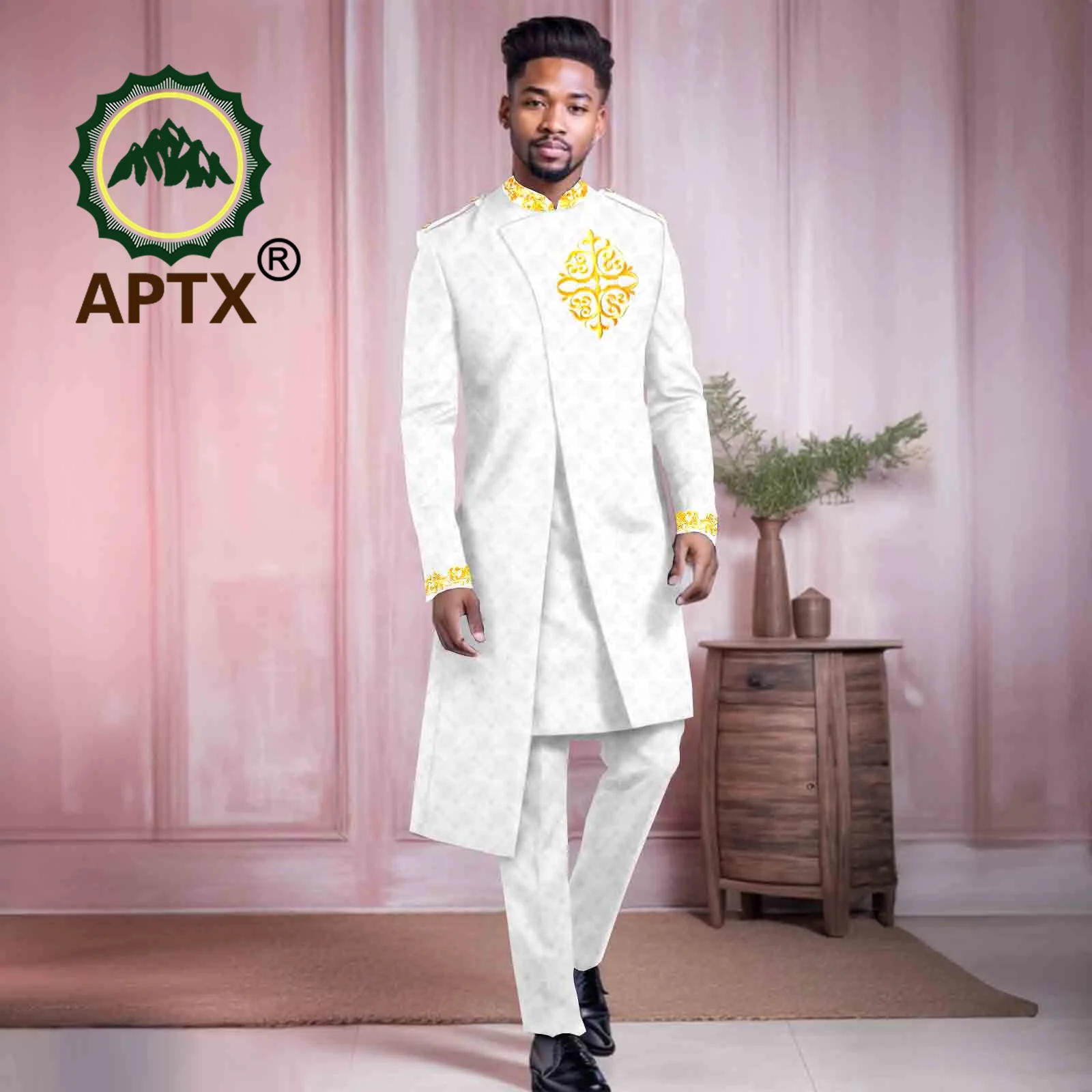 African Men Clothes 3-Piece Sets Long Sleeve Blazer Coat Shirt Pants Bazin Riche Party Wedding African Men Clothing 2416021