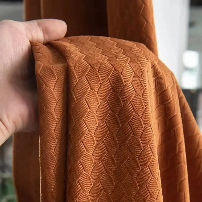 Modern Simple Thermal Insulated Blackout Curtains Nordic Luxury Pumpkin Velvet Drapes with Custom Tulle Decor Fashion Elegant