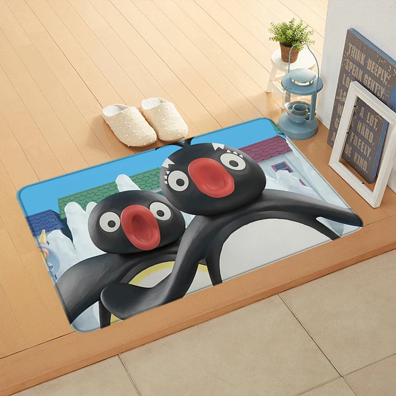 Felpudo decorativo lindo Pingu pingüino Interior mesita de noche alfombra de pie alfombra de bienvenida para entrada alfombra suave para pasillo alfombras de cocina