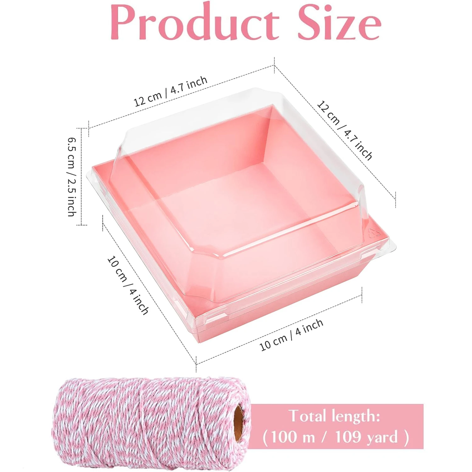 50 Pack Paper Charcuterie Boxes with Clear Lids 4 Inches Pink bento cake Boxes Disposable Food Container for Sandwich Cake Slice