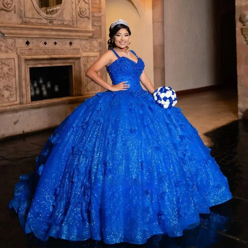 

Attractive Quinceanera Dress with Royal Train Appliques Pleat Spaghetti Straps 15 Anos Vestido Made To Order