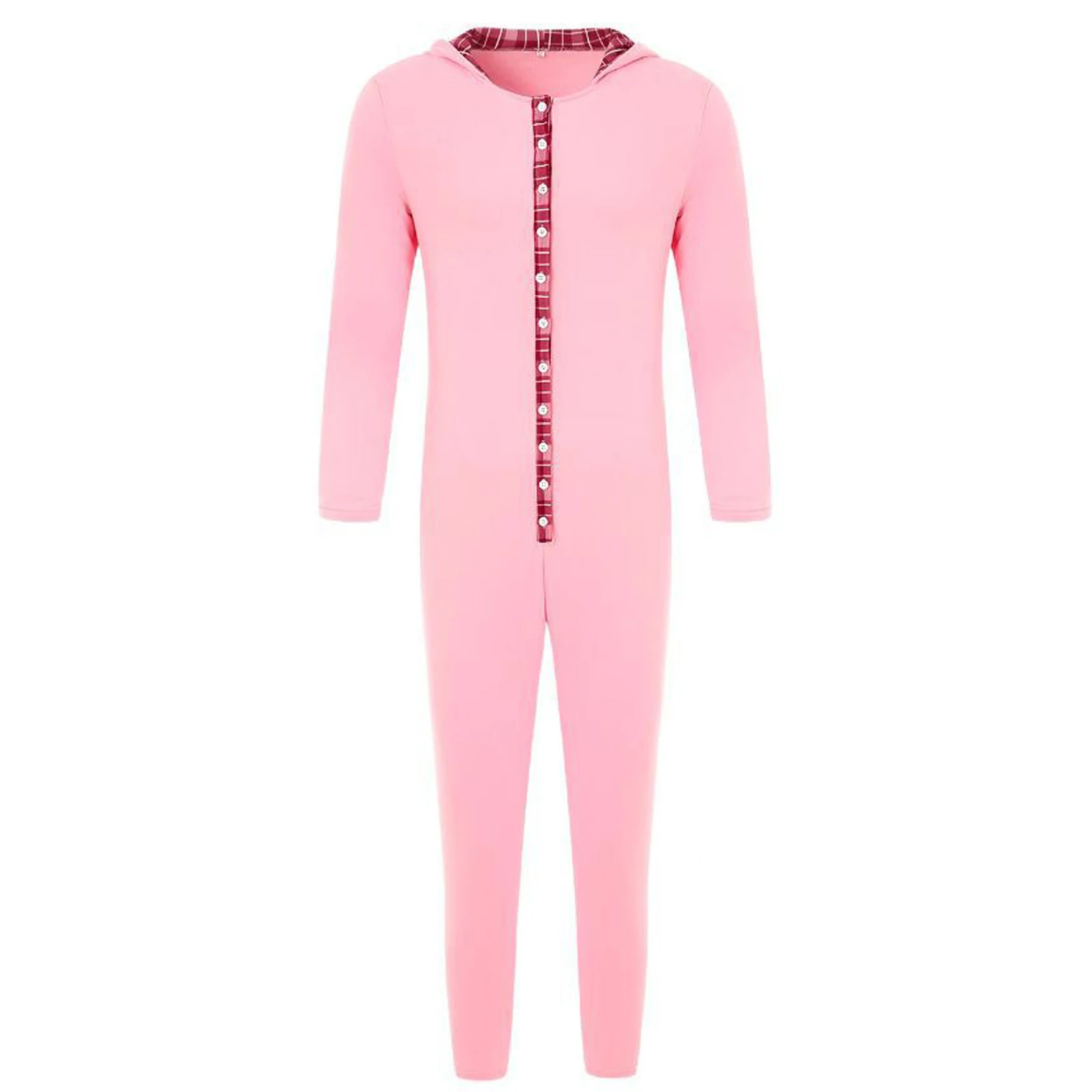 

Mens Bunny Rabbit Pajama Jumpsuit Rabbit Ears Hood Front Button-down Long Sleeve One-piece Rompers for Christmas Easter Party