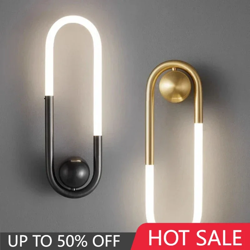 

Minimalist U-shaped Wall Lamp Modern Designer Creative Study Living Room Bedroom Background Wall Light Bedhead Wall Decor