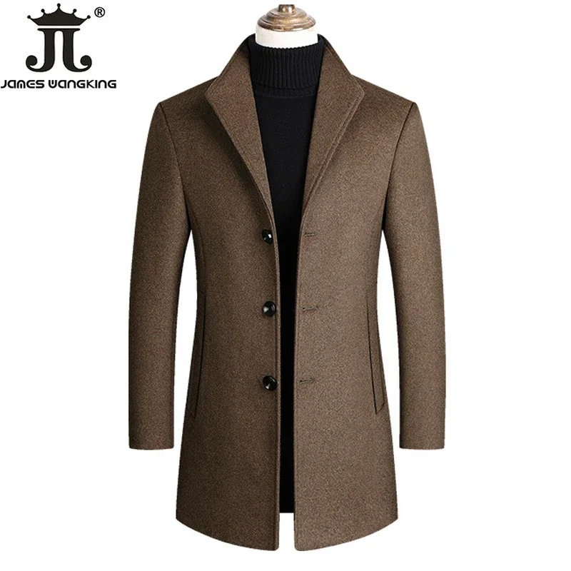 Autumn and Winter High-end Brand Boutique Warm Woolen Business Casual Woolen Long Coat Male Woo Jacket Grey Black Camel