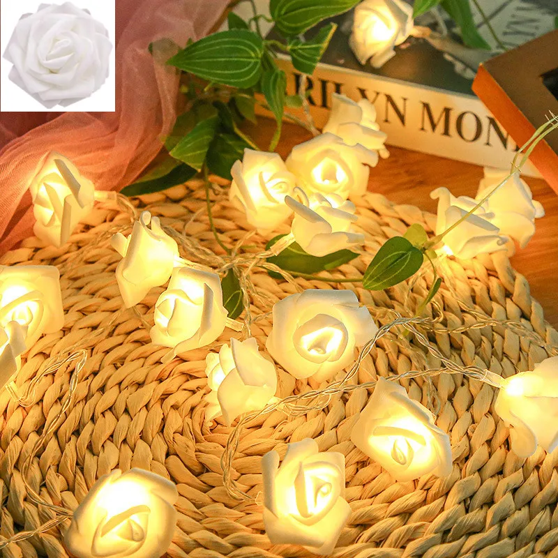 2M 20LEDs Rose Blume Fee Lichter Batterie LED String Licht Urlaub Weihnachten Valentinstag Hochzeit Girlande Dekoration