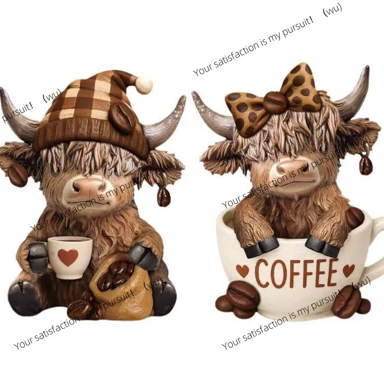 Highland Cow Statue Coffee, Resin Calf Lovers Christmas Gift