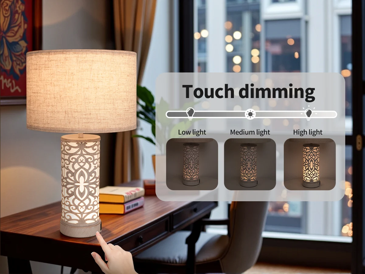 مصباح طاولة مزرعة ريترو مع متعدد الوظائف وقابل للتعتيم، عبوتان + منفذي USB مع ضوء ليلي لغرفة المعيشة وغرفة النوم وطاولة السرير، بما في ذلك المصباح