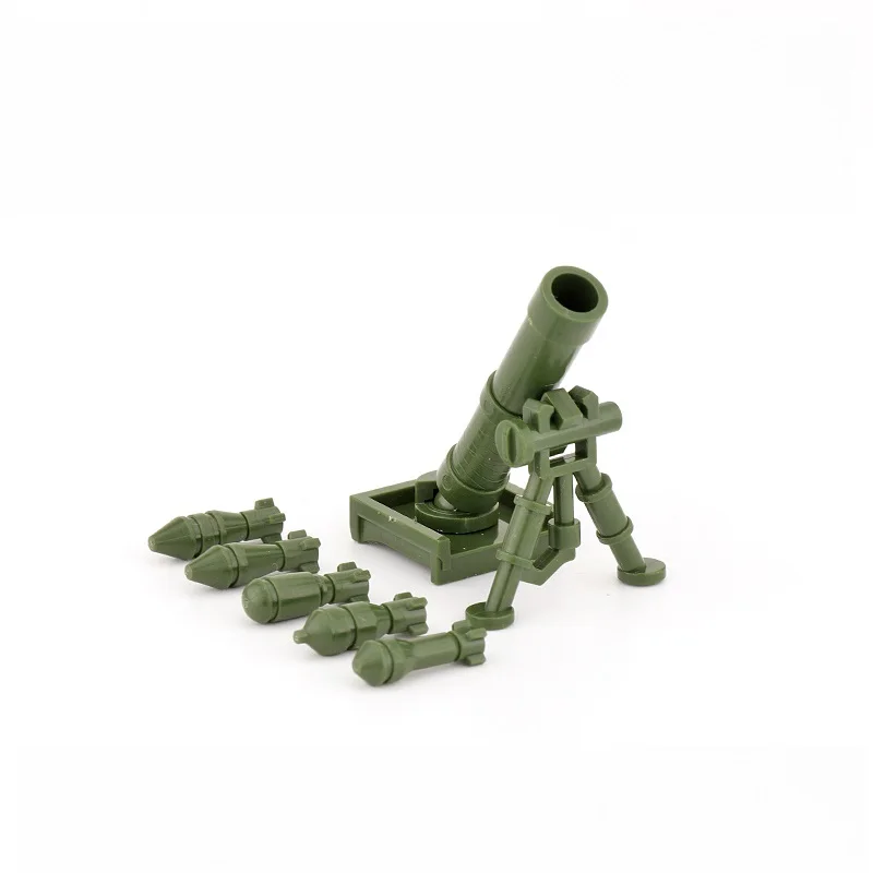 WW2 Mortar MOC Soldiers Military Weapons Pack Army Mini Action Figures Accessories Playmobil Building Block Boy Toys Brinquedos