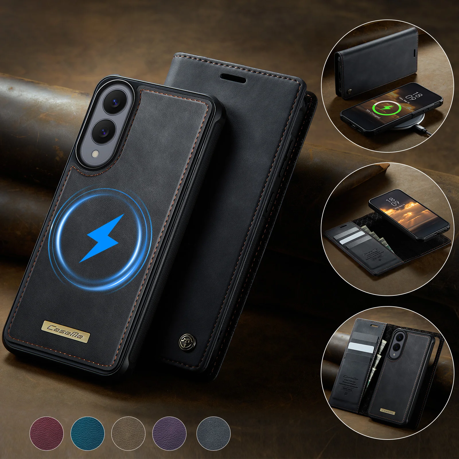 

2 in 1 Magnetic Phone Case for Samsung Galaxy S25 Edge Ultra S24 FE S23 Plus S22 S21 S20 Wireless Charging Leather Wallet Cover