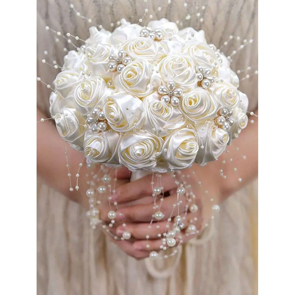 

Брошь с искусственными стразами, атласный свадебный букет, искусственные цветы для невесты и подружек невесты, для выпускного бала