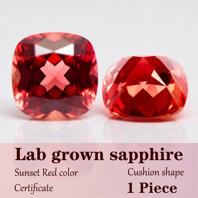 

Cushion Cut Lab Grown Sapphire Sunset Red Color for Charms DIY Advanced Jewelry Rings Earrings Making with Certificate Wholesale