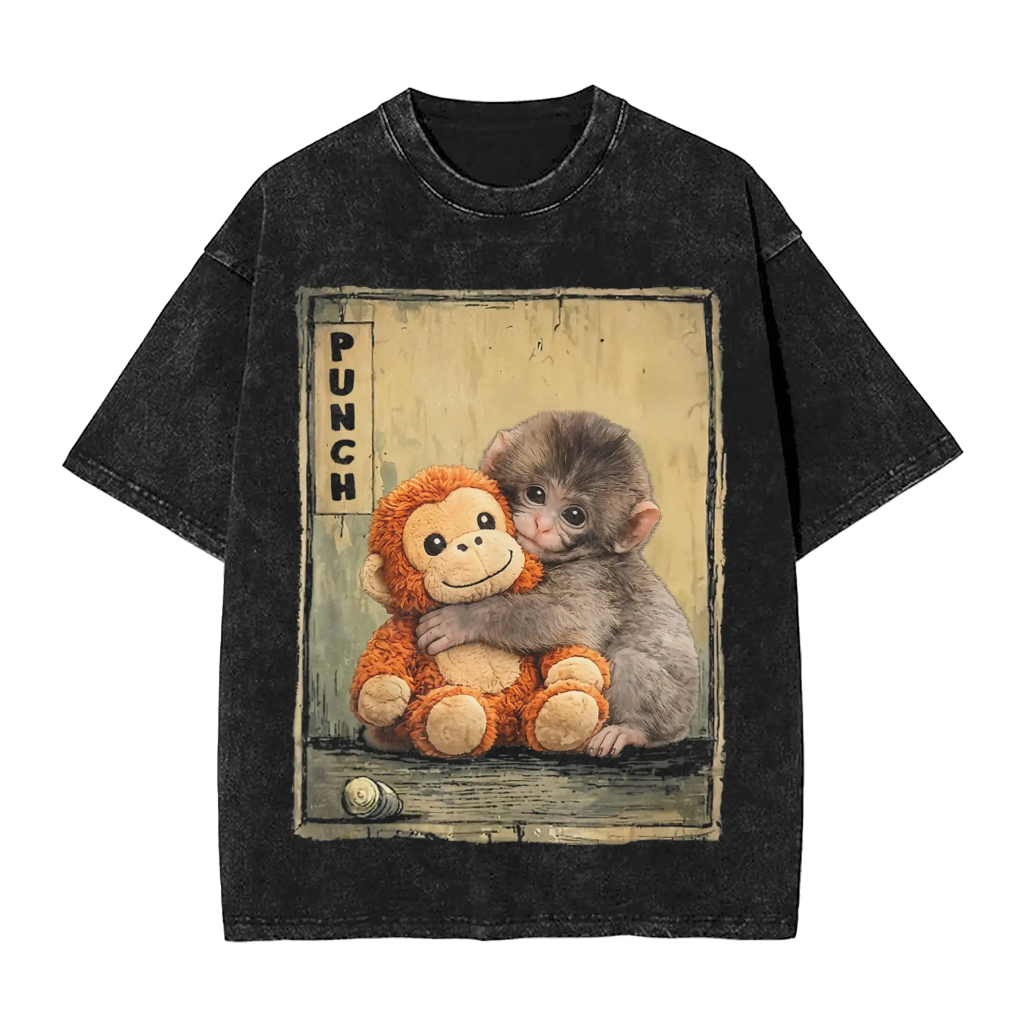Monkey Punch Japanese Macaque Ukiyo e Art Washed T-Shirt Man  Casual T-Shirts Beach O-Neck Hip Hop Tee Shirt Oversized Clothing