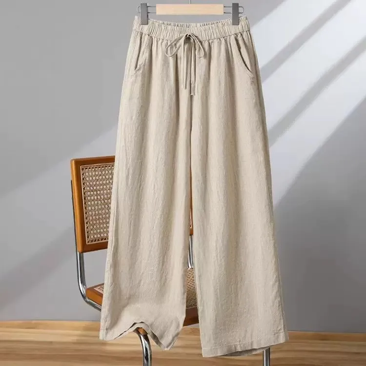 High Waist Wide Leg Pants Women's Cotton Linen Summer 2026 Casual Straight Tai Chi Pants Large Size Drapey Loose Fit Trousers