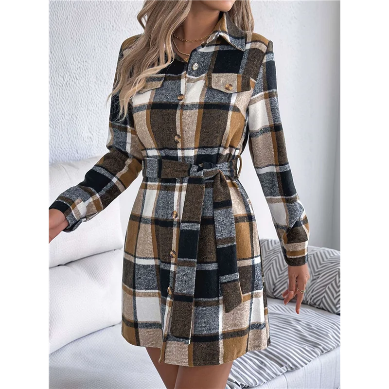 ASDS-dames button-down flanellen overhemden geruite shacket lange mouwen kraag business casual tops werkblouses