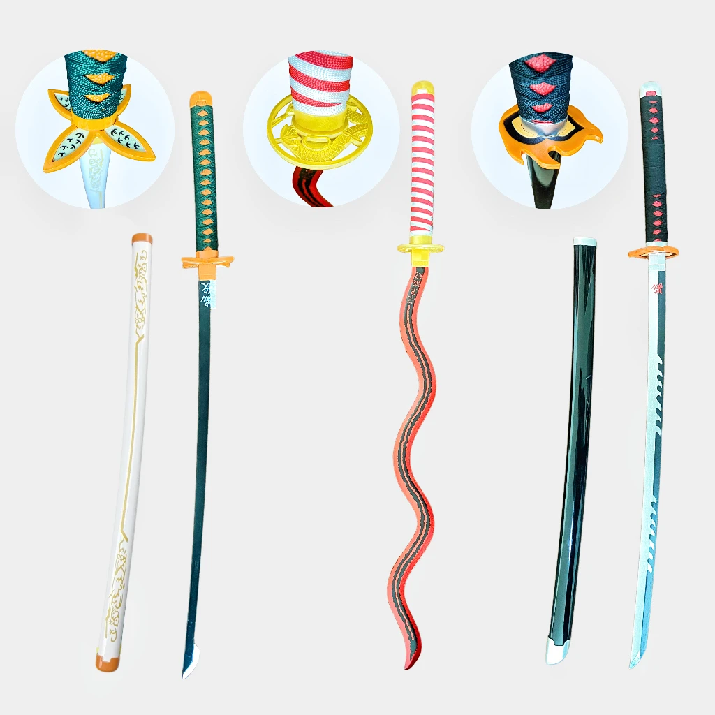 39.3 inch Demon Slayer Kamado Tanjirou Houten Katana Zwaard Ninja Mes Originele Samurai Katana Sabel Cosplay Accessoires Prop Speelgoed